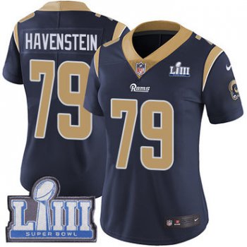 #79 Limited Rob Havenstein Navy Blue Nike NFL Home Women's Jersey Los Angeles Rams Vapor Untouchable Super Bowl LIII Bound