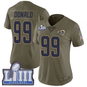 #99 Limited Aaron Donald Olive Nike NFL Women's Jersey Los Angeles Rams 2017 Salute to Service Super Bowl LIII Bound