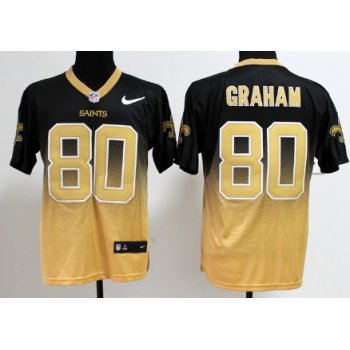 Nike New Orleans Saints #80 Jimmy Graham Black/Gold Fadeaway Elite Jersey