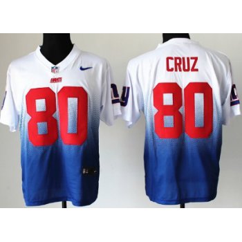 Nike New York Giants #80 Victor Cruz White/Blue Fadeaway Elite Jersey