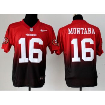 Nike San Francisco 49ers #16 Joe Montana Red/Black Fadeaway Elite Jersey