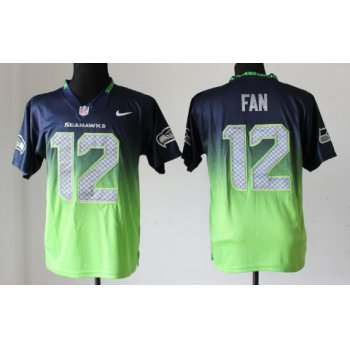 Nike Seattle Seahawks #12 Fan Navy Blue/Green Fadeaway Elite Jersey