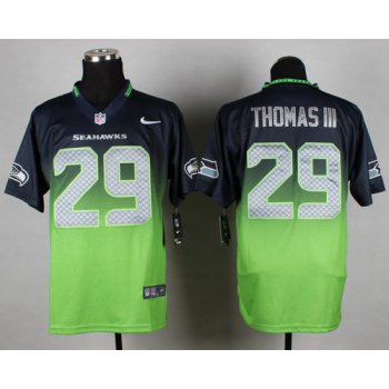Nike Seattle Seahawks #29 Earl Thomas III Navy Blue/Green Fadeaway Elite Jersey