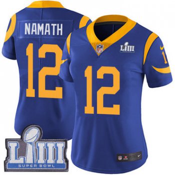 #12 Limited Joe Namath Royal Blue Nike NFL Alternate Women's Jersey Los Angeles Rams Vapor Untouchable Super Bowl LIII Bound