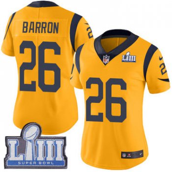 #26 Limited Mark Barron Gold Nike NFL Women's Jersey Los Angeles Rams Rush Vapor Untouchable Super Bowl LIII Bound