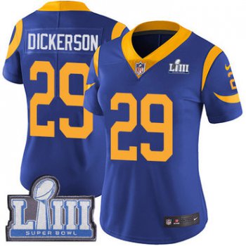 #29 Limited Eric Dickerson Royal Blue Nike NFL Alternate Women's Jersey Los Angeles Rams Vapor Untouchable Super Bowl LIII Bound