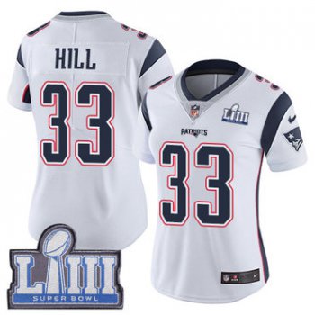 #33 Limited Jeremy Hill White Nike NFL Road Women's Jersey New England Patriots Vapor Untouchable Super Bowl LIII Bound