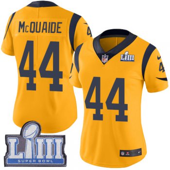#44 Limited Jacob McQuaide Gold Nike NFL Women's Jersey Los Angeles Rams Rush Vapor Untouchable Super Bowl LIII Bound