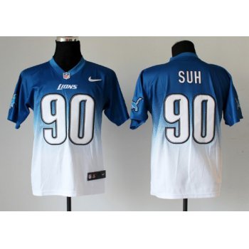 Nike Detroit Lions #90 Ndamukong Suh Light Blue/White Fadeaway Elite Jersey