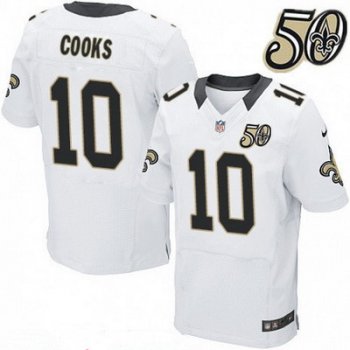 Men's New Orleans Saints #10 Brandin Cooks White 50th Season Patch Stitched NFL Nike Elite Jersey