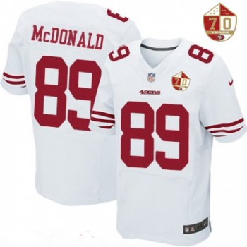 Men's San Francisco 49ers #89 Vance McDonald White 70th Anniversary Patch Stitched NFL Nike Elite Jersey