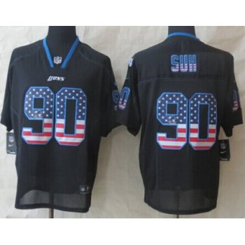 Nike Detroit Lions #90 Ndamukong Suh 2014 USA Flag Fashion Black Elite Jersey
