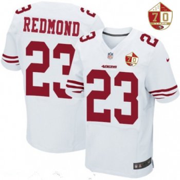Men's San Francisco 49ers #23 Will Redmond White 70th Anniversary Patch Stitched NFL Nike Elite Jersey