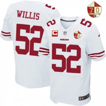 Men's San Francisco 49ers #52 Patrick Willis White 70th Anniversary Patch Stitched NFL Nike Elite Jersey with C Patch