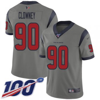 Nike Texans #90 Jadeveon Clowney Gray Men's Stitched NFL Limited Inverted Legend 100th Season Jersey