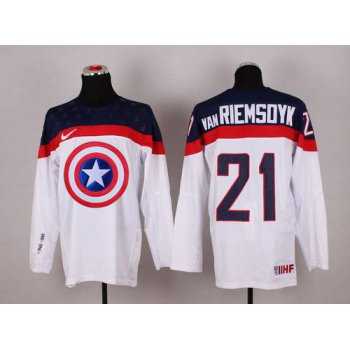 2015 Men's Team USA #21 James van Riemsdyk Captain America Fashion White Jersey