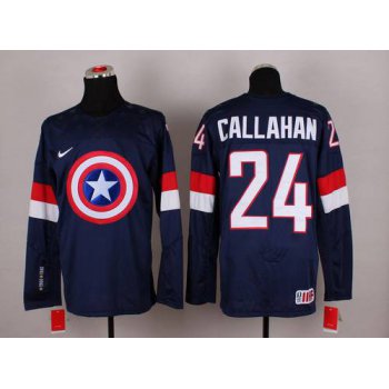 2015 Men's Team USA #24 Ryan Callahan Captain America Fashion Navy Blue Jersey