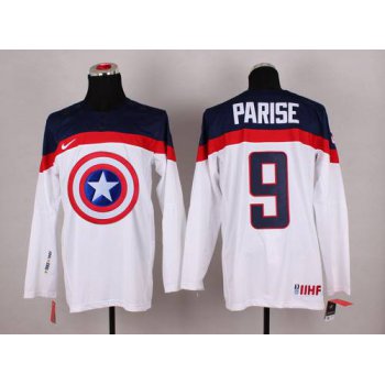2015 Men's Team USA #9 Zach Parise Captain America Fashion White Jersey