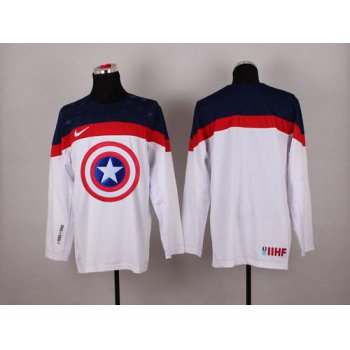 2015 Men's Team USA Blank Captain America Fashion White Jersey
