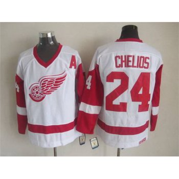 Men's Detroit Red Wings #24 Chris Chelios White CCM Vintage Throwback Jersey