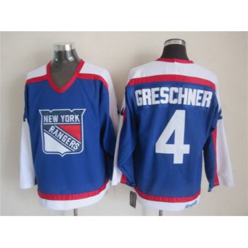 New York Rangers #4 Ron Greschner Light Blue With White Throwback CCM Jersey