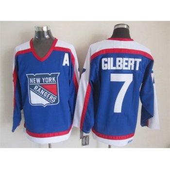 New York Rangers #7 Rod Gilbert Light Blue With White Throwback CCM Jersey