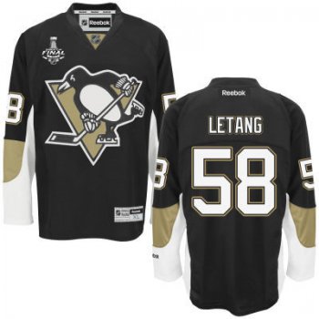 Youth Pittsburgh Penguins #58 Kris Letang Black Home 2017 Stanley Cup NHL Finals Patch Jersey
