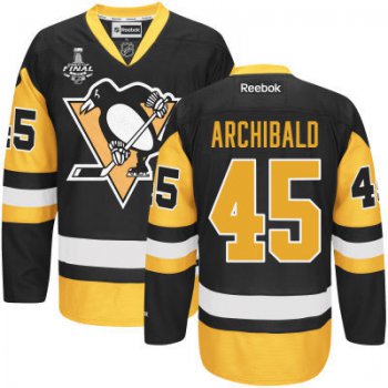 Men's Pittsburgh Penguins #45 Josh Archibald Black Third 2017 Stanley Cup NHL Finals Patch Jersey