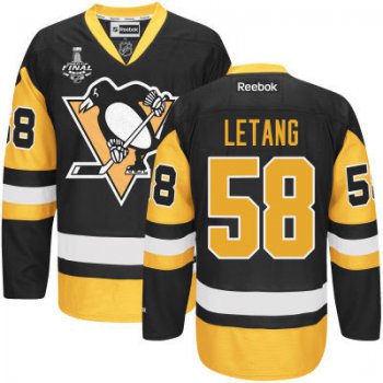 Men's Pittsburgh Penguins #58 Kris Letang Black Third 2017 Stanley Cup NHL Finals Patch Jersey