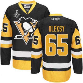 Men's Pittsburgh Penguins #65 Steve Oleksy Black Third 2017 Stanley Cup NHL Finals Patch Jersey