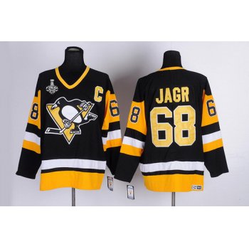 Men's Pittsburgh Penguins #68 Jaromir Jagr Retired Black Throwback CCM 2017 Stanley Cup NHL Finals C Patch Jersey