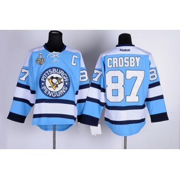 Men's Pittsburgh Penguins #87 Sidney Crosby Light Blue 2017 Stanley Cup NHL Finals C Patch Jersey
