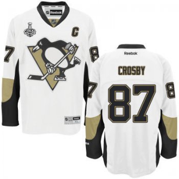 Men's Pittsburgh Penguins #87 Sidney Crosby White Road 2017 Stanley Cup NHL Finals C Patch Jersey
