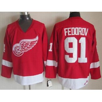 Detroit Red Wings #91 Sergei Fedorov Red Throwback CCM Jersey