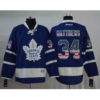 Maple Leafs #34 Auston Matthews Blue USA Flag Fashion Stitched NHL Jersey