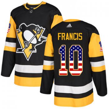 Adidas Penguins #10 Ron Francis Black Home Authentic USA Flag Stitched NHL Jersey