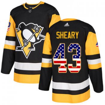 Adidas Penguins #43 Conor Sheary Black Home Authentic USA Flag Stitched NHL Jersey