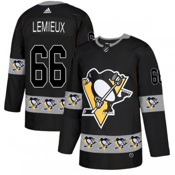 Men's Pittsburgh Penguins #66 Mario Lemieux Black Team Logos Fashion Adidas Jersey