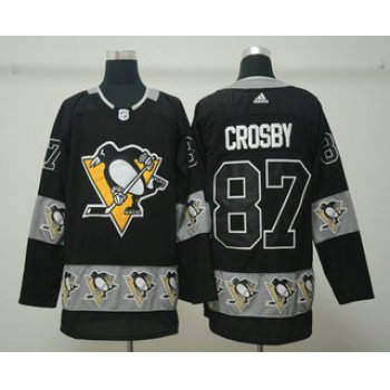 Men's Pittsburgh Penguins #87 Sidney Crosby Black Team Logos Fashion Adidas Jersey