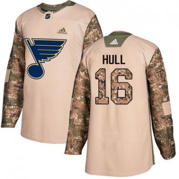 Adidas Blues #16 Brett Hull Camo Authentic 2017 Veterans Day Stitched NHL Jersey
