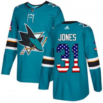 Adidas Sharks #31 Martin Jones Teal Home Authentic USA Flag Stitched NHL Jersey