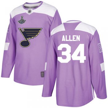 Blues #34 Jake Allen Purple Authentic Fights Cancer Stanley Cup Champions Stitched Hockey Jersey