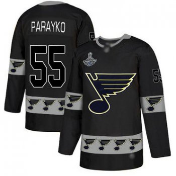 Blues #55 Colton Parayko Black Authentic Team Logo Fashion Stanley Cup Champions Stitched Hockey Jersey