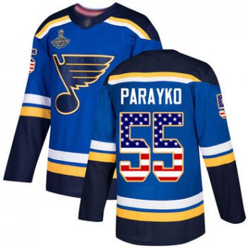 Blues #55 Colton Parayko Blue Home Authentic USA Flag Stanley Cup Champions Stitched Hockey Jersey