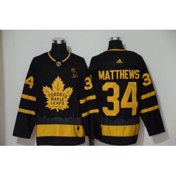 Men's Toronto Maple Leafs 34 Auston Matthews Black Gold Adidas Jersey