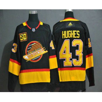 Men's Vancouver Canucks #43 Quinn Hughes Black 50th Season Adidas Stitched NHL Jersey