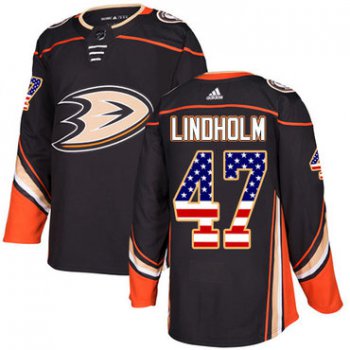 Adidas Ducks #47 Hampus Lindholm Black Home Authentic USA Flag Stitched NHL Jersey