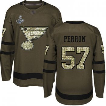 Blues #57 David Perron Green Salute to Service Stanley Cup Champions Stitched Hockey Jersey