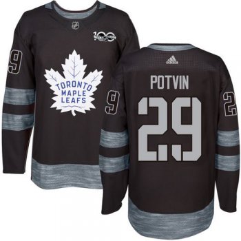 Men's Toronto Maple Leafs #29 Felix Potvin Black 100th Anniversary Stitched NHL 2017 adidas Hockey Jersey