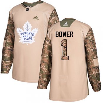 Adidas Maple Leafs #1 Johnny Bower Camo Authentic 2017 Veterans Day Stitched NHL Jersey